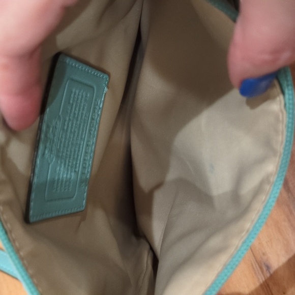 Coach Kristin Op Art Jacquard Swing Pack Crossbody Turquoise Teal Purse Bag - Picture 9 of 15